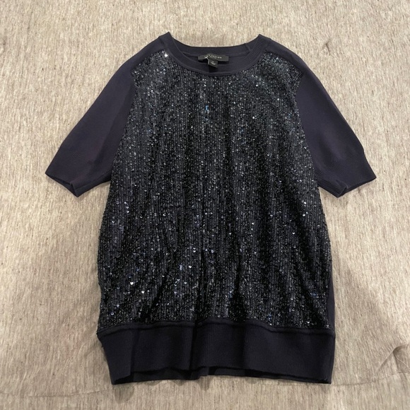 NWT Ann Taylor Women's Sequin Short Sleeve Sweater Navy Blue Size S Petite - Picture 6 of 16